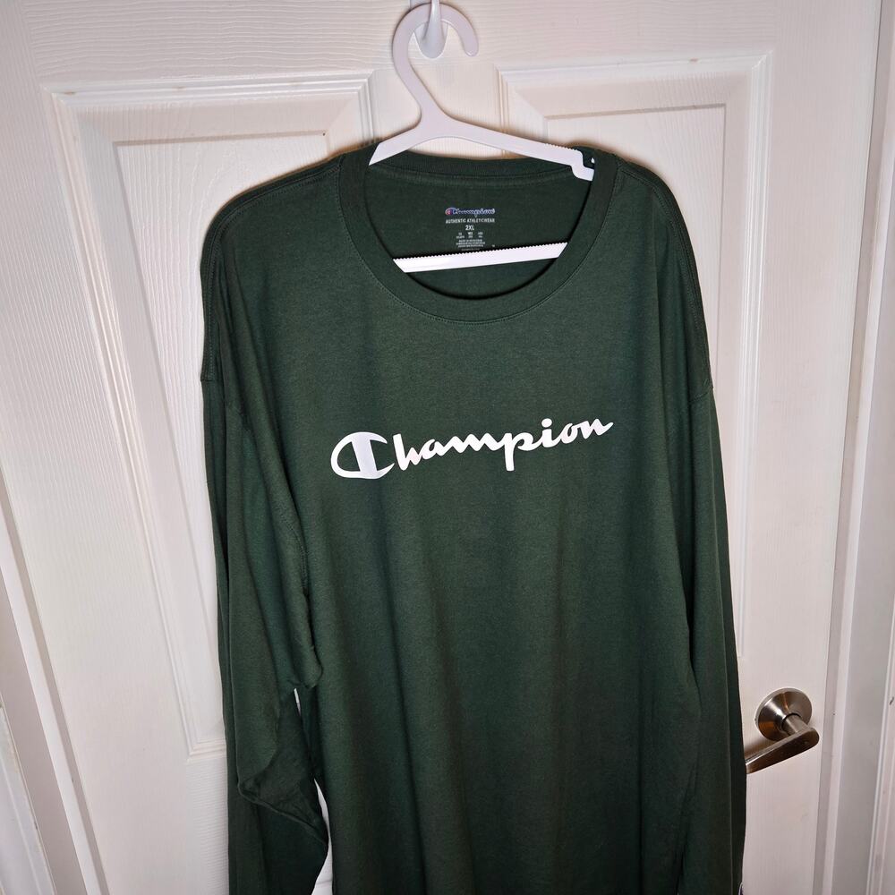 NWT Champion Script Logo Long Sleeve Shirt Forest Green Mens Size 2XL